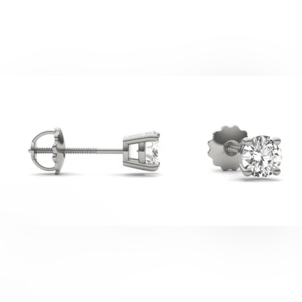 NWT .50 Carats Elegant Moissanite & 925 Sterling Silver Screw Back Stud Earrings - Picture 4 of 8